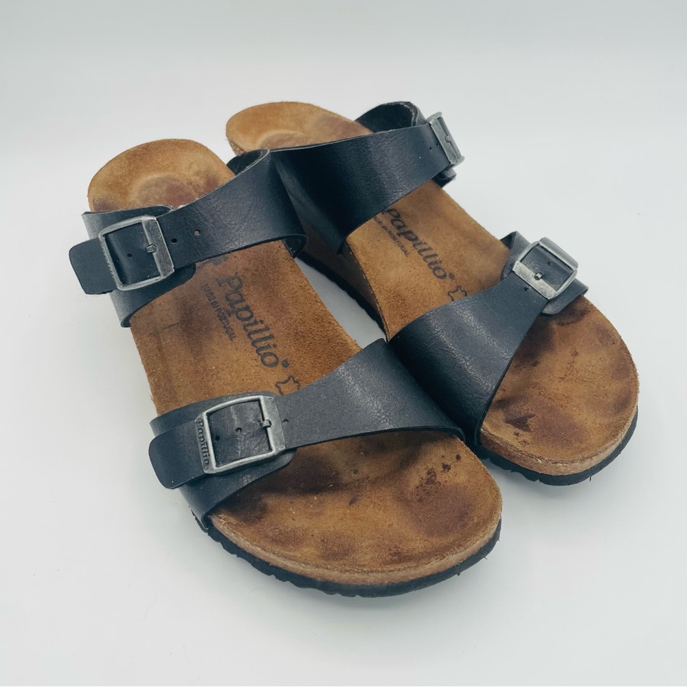 Women’s Birkenstock Papillio Black Leather Sandals Wedges EU 39 US 8-8.5 Comfort - Picture 5 of 8